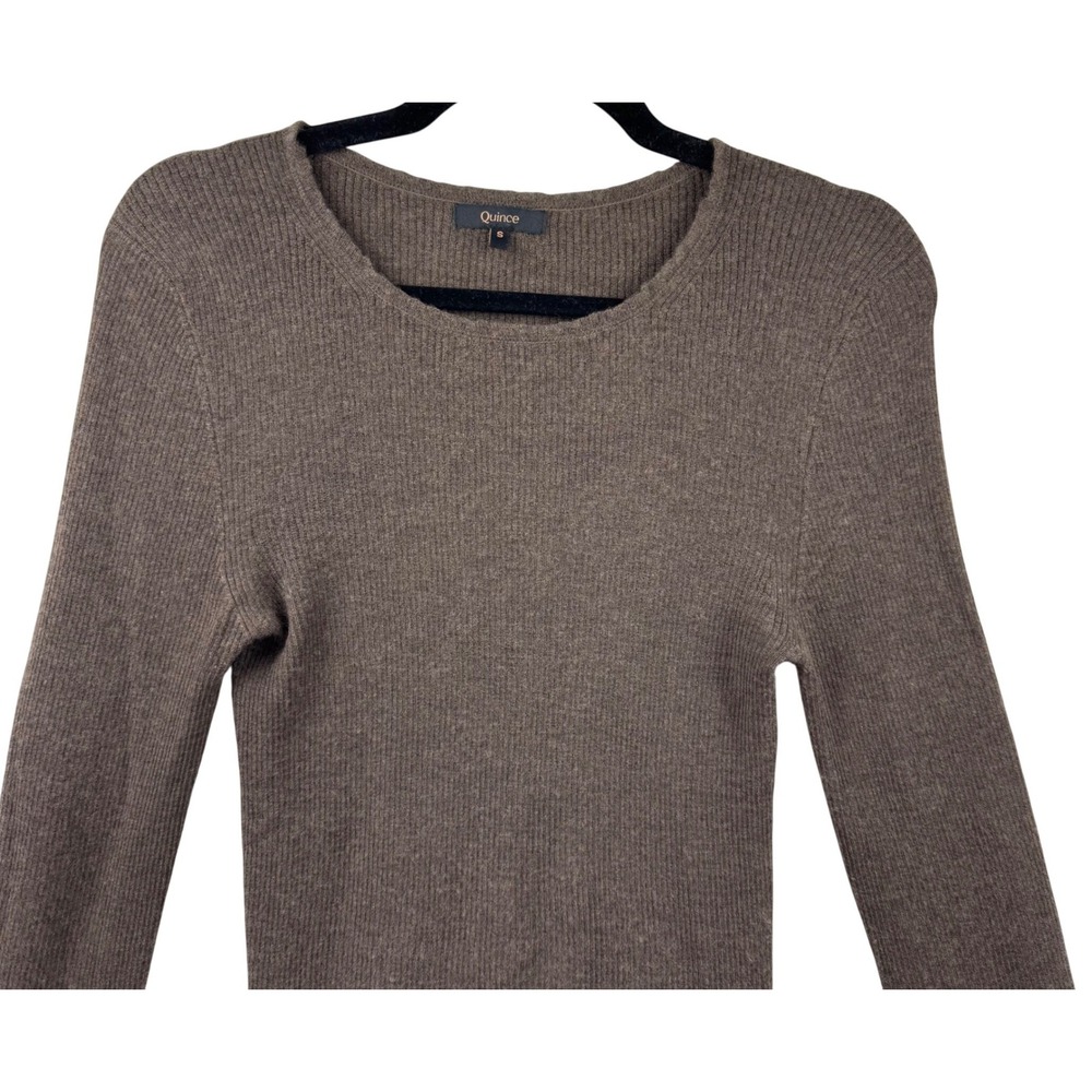 Quince Sweater Womens Small Brown Featherweight Cashmere Ribbed Crewneck Soft - Picture 7 of 14